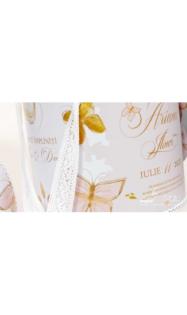 Trusou botez personalizat si brodat cu fluturi roz albi sau gold 12